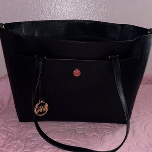 Michael Kors Black Pebbled Leather Tote with Gold MK Charm